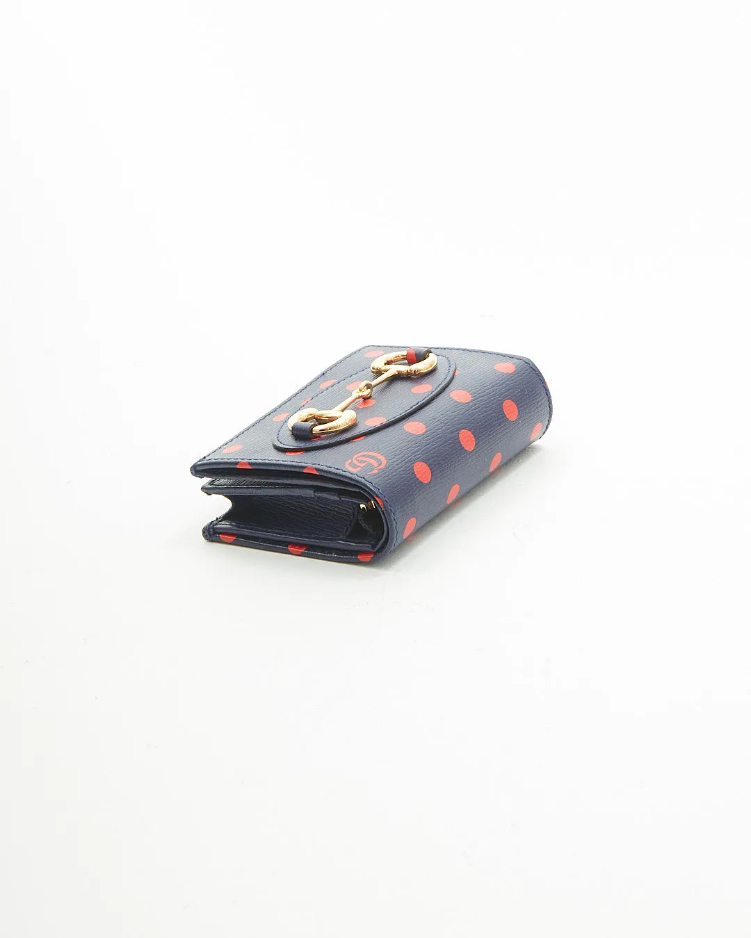 Gucci Navy/Red Leather Polka Dot 1955 Horsebit Wallet