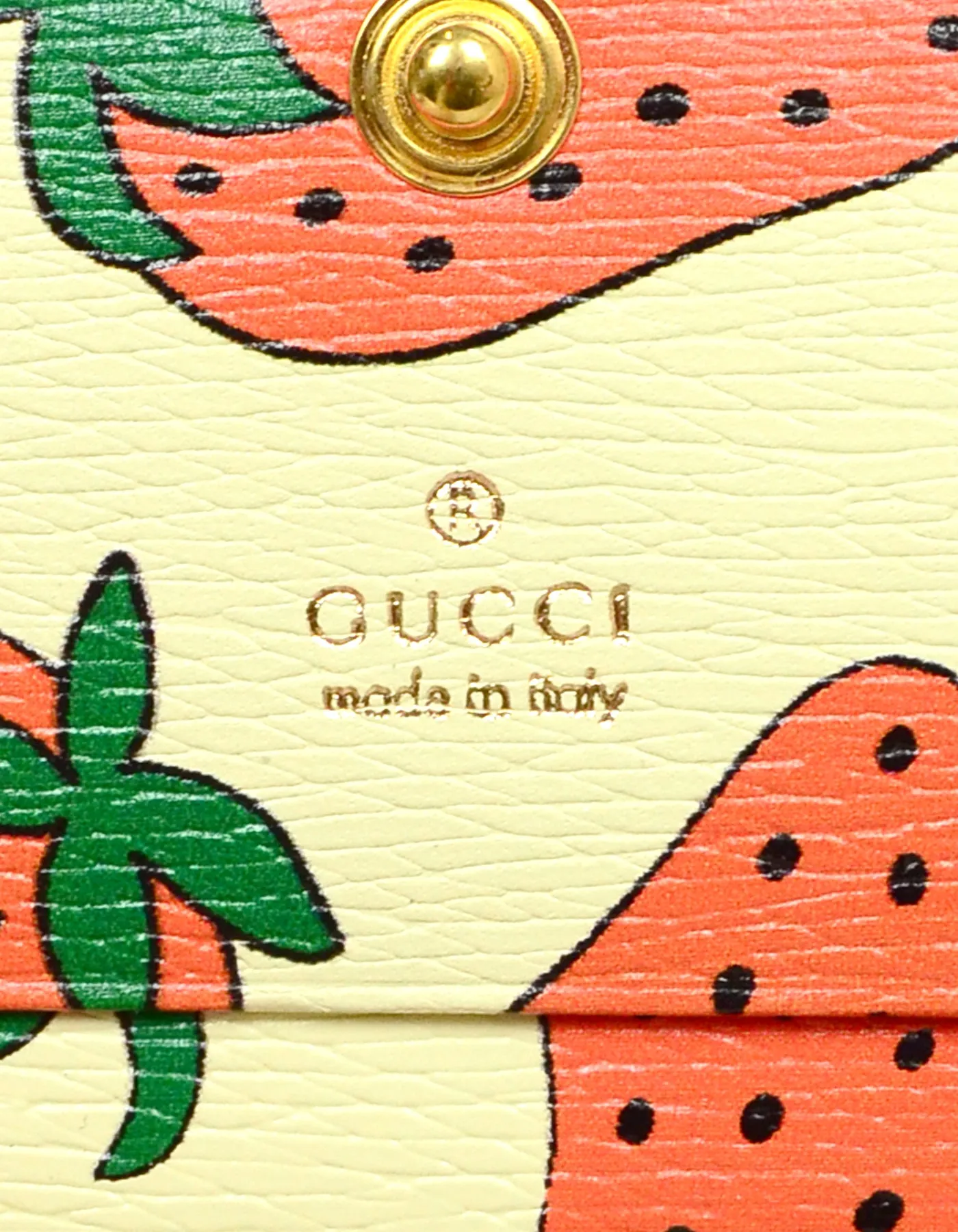 Gucci NEW Zumi Strawberry Print Card Case Wallet w. Chain