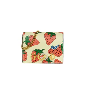 Gucci NEW Zumi Strawberry Print Card Case Wallet w. Chain
