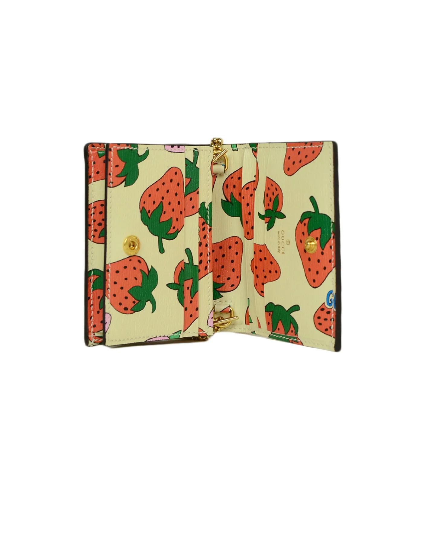 Gucci NEW Zumi Strawberry Print Card Case Wallet w. Chain