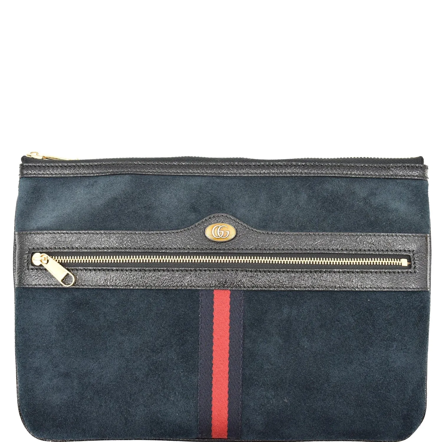 GUCCI Ophidia GG Suede Leather Pouch Clutch Bag Navy Blue 517551