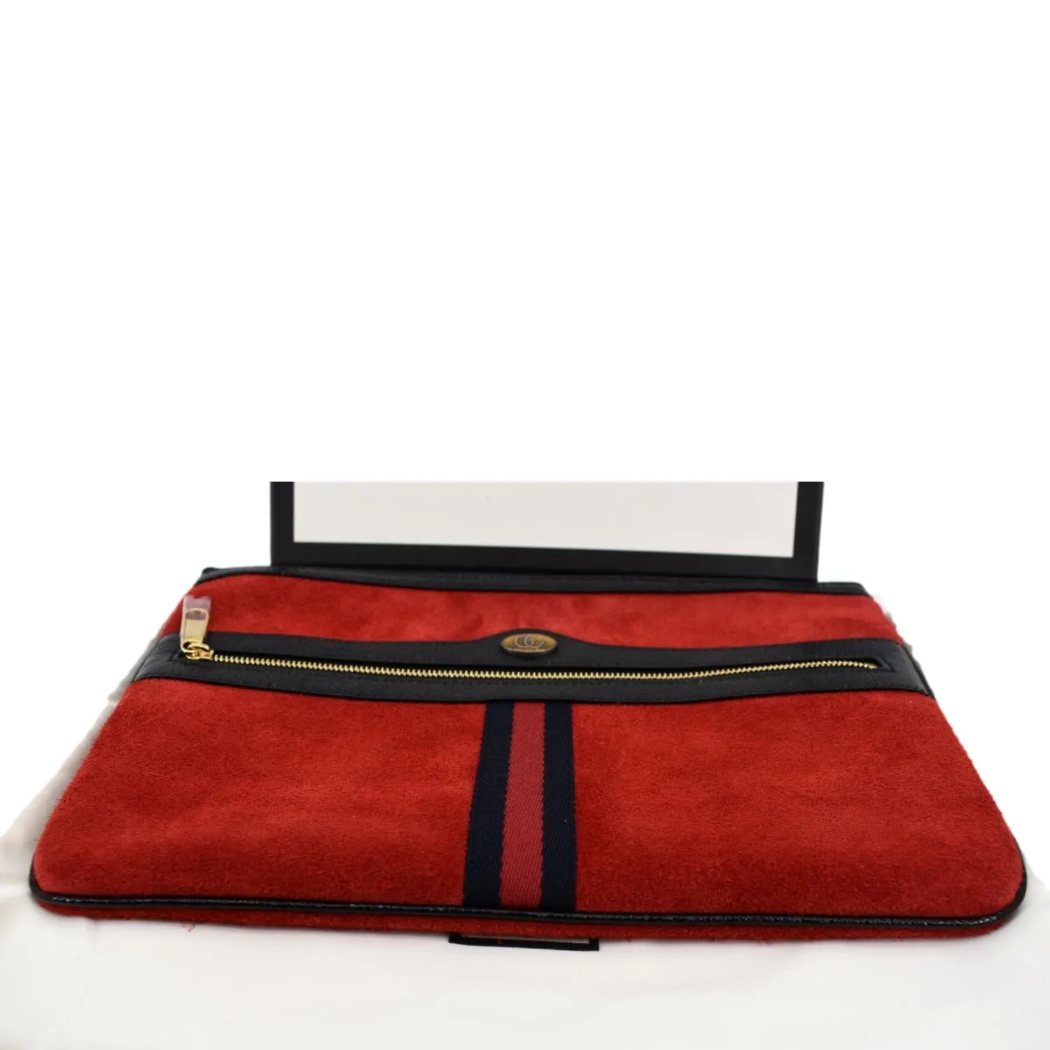 GUCCI Ophidia GG Suede Leather Pouch Clutch Bag Red 517551