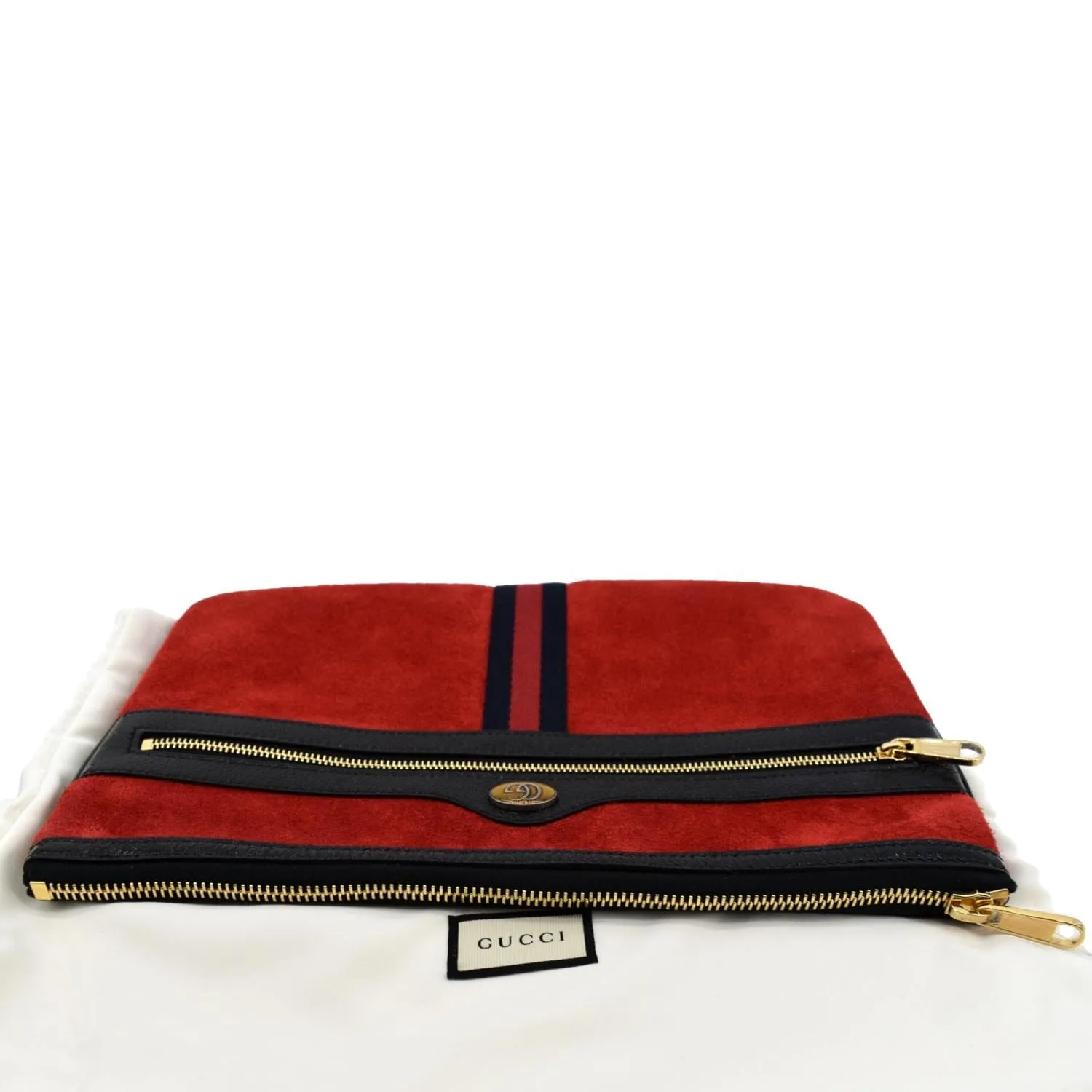 GUCCI Ophidia GG Suede Leather Pouch Clutch Bag Red 517551