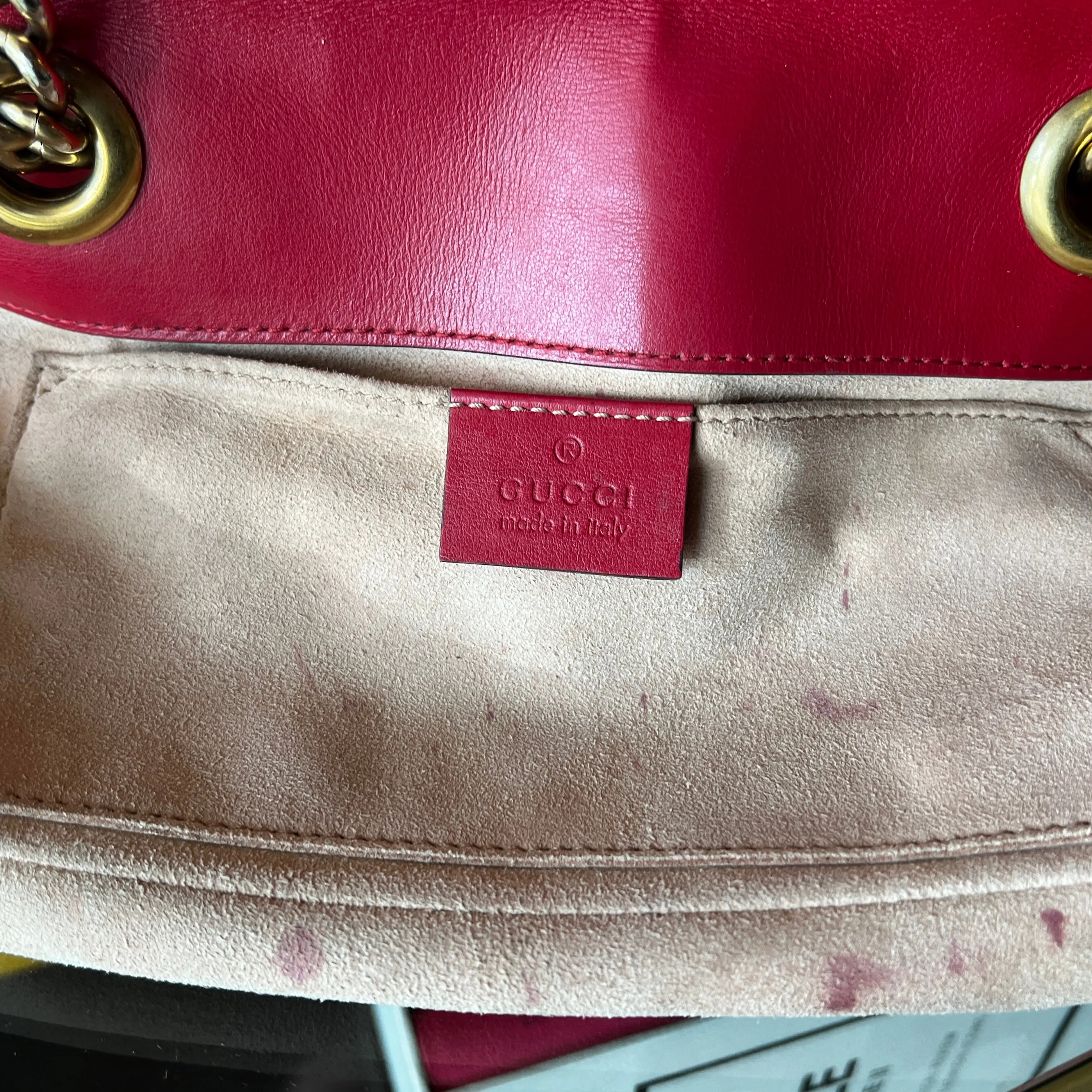 GUCCI Red Small Marmont Matelasse Flap Bag
