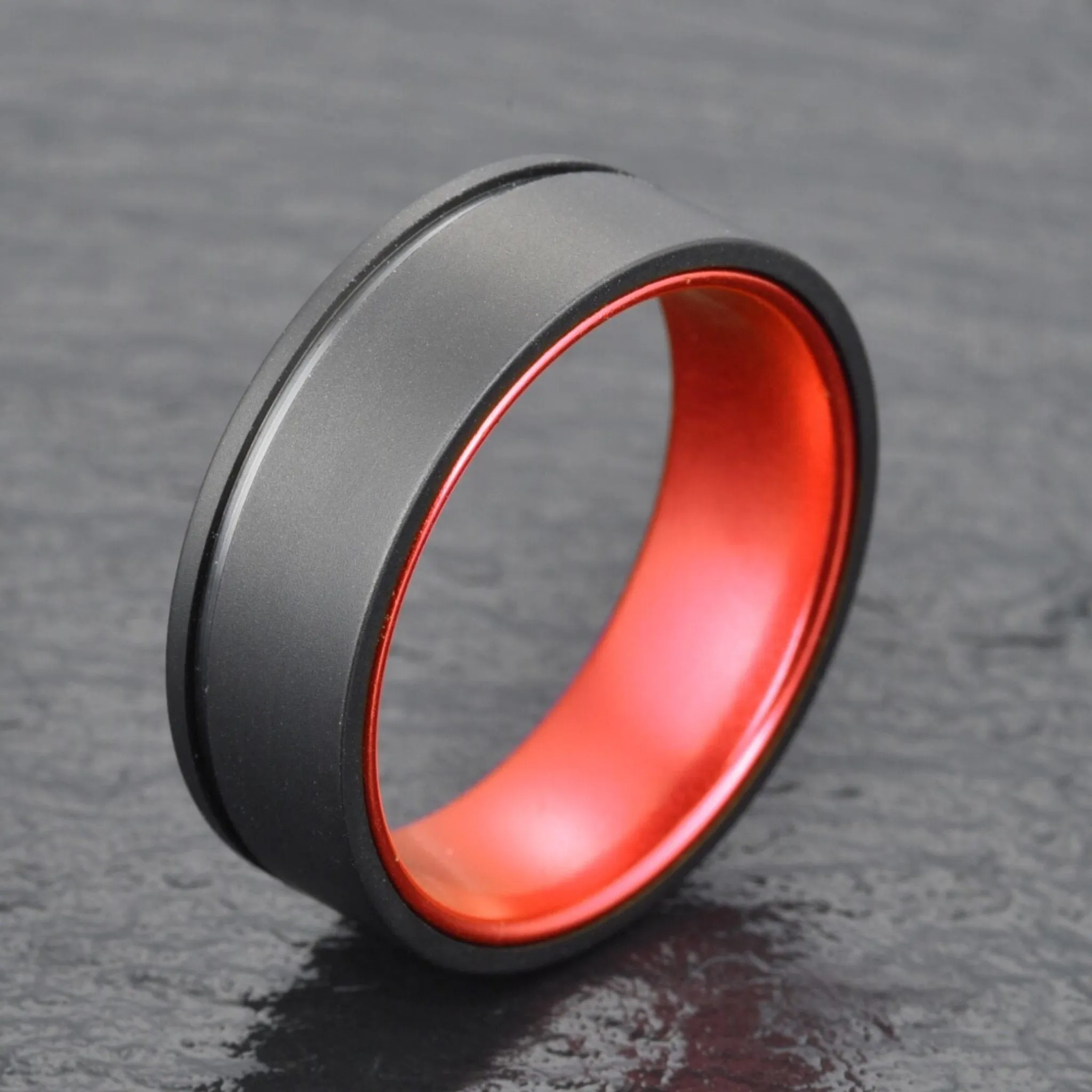 Gun Metal Grey Titanium Wedding Ring Pristine Red 4MM-8MM
