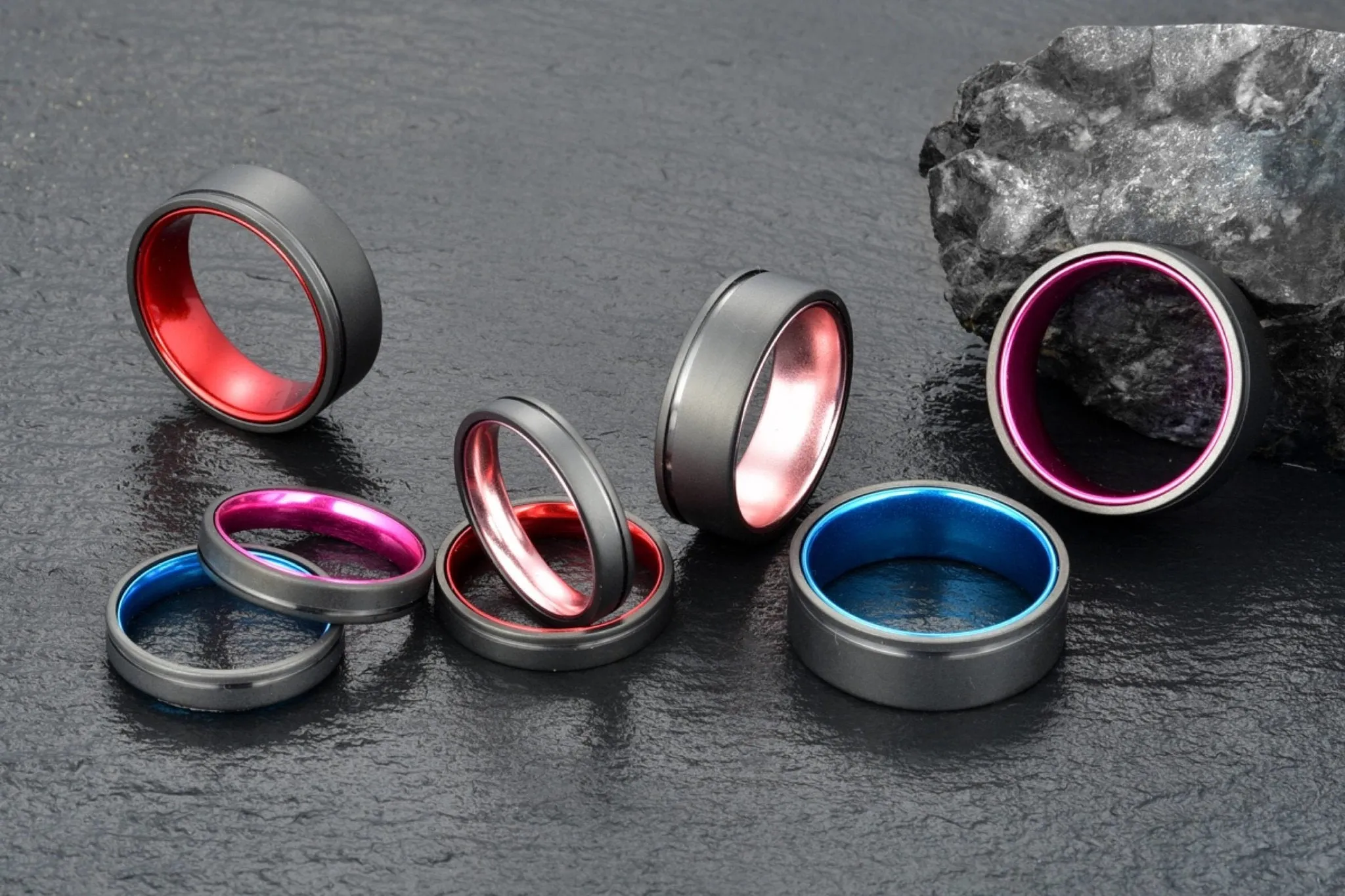 Gun Metal Grey Titanium Wedding Ring Pristine Red 4MM-8MM