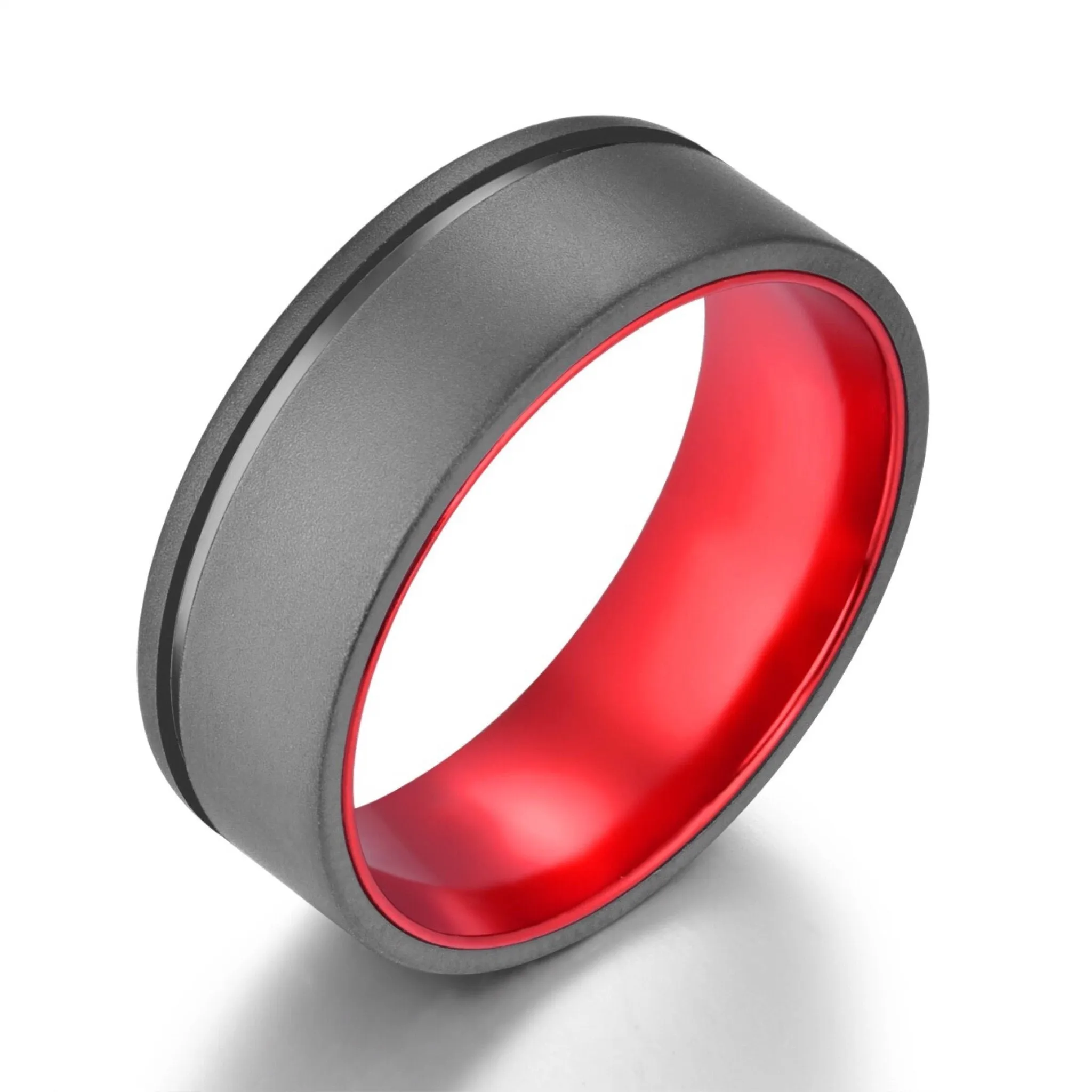 Gun Metal Grey Titanium Wedding Ring Pristine Red 4MM-8MM