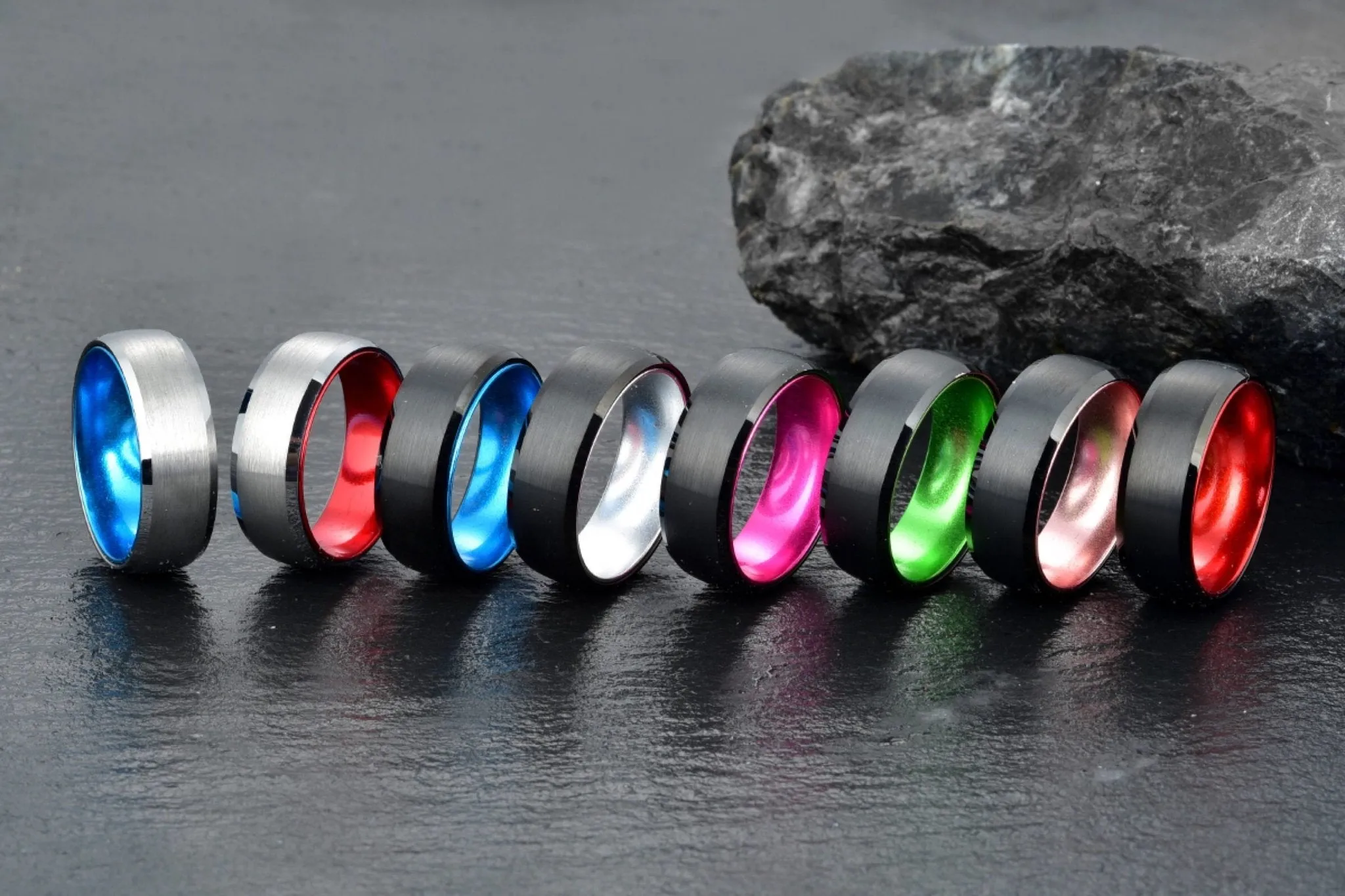 Gun Metal Grey Titanium Wedding Ring Pristine Red 4MM-8MM