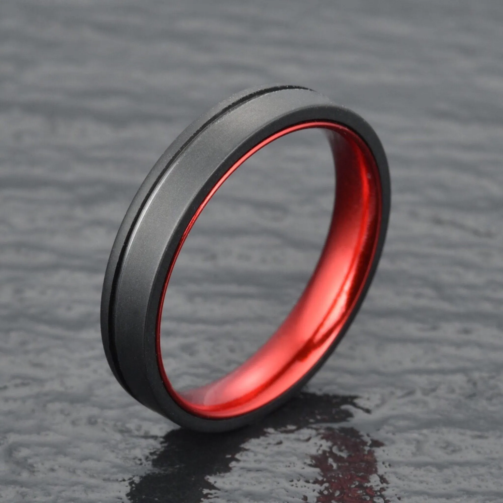 Gun Metal Grey Titanium Wedding Ring Pristine Red 4MM-8MM