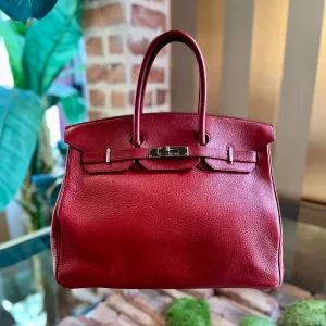 HERMES Vintage Birkin 35 Rubis Clemence Palladium