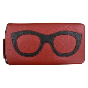 ILI New York Leather Eyeglass Case Zippered Glasses Frame Wallet Red Black NEW