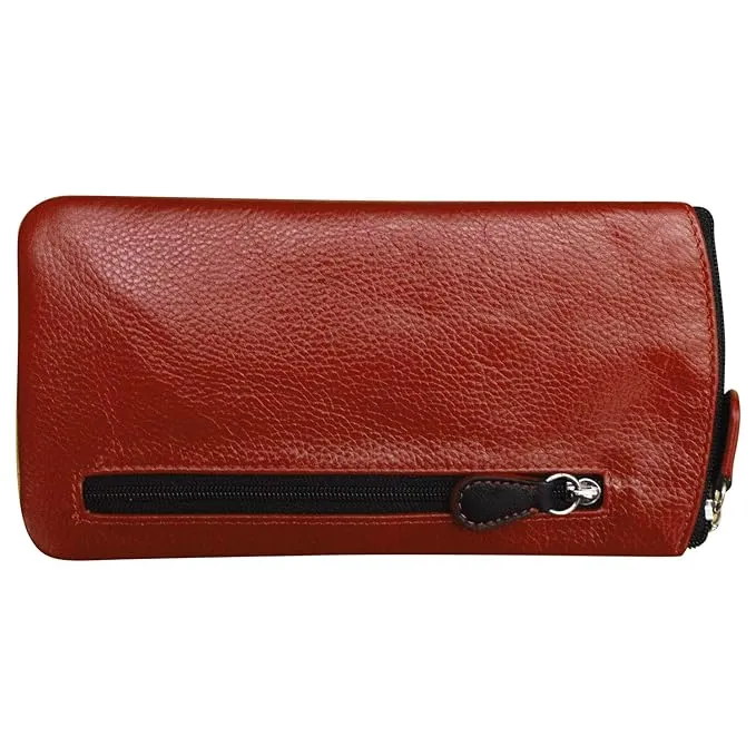 ILI New York Leather Eyeglass Case Zippered Glasses Frame Wallet Red Black NEW