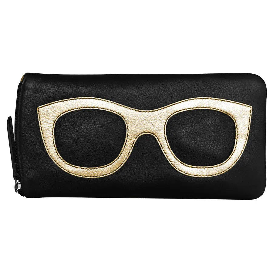 ILI New York Leather Eyeglass Case Zippered Glasses Frame Wallet Red Black NEW