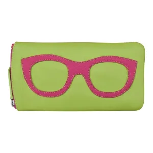 ILI New York Leather Eyeglass Case Zippered Glasses Wallet Pear Green Pink NEW