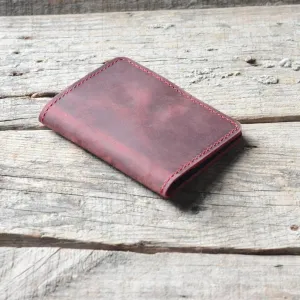 JJNUSA Bifold Wallet, Men's Minimalist Card Holder Distressed Leather Wallet | Red