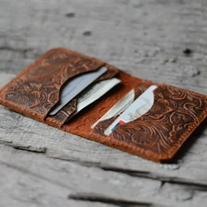 JJNUSAPersonalized Minimalist Bifold Wallet Men's  Card Holder Distressed Leather Wallet Brown