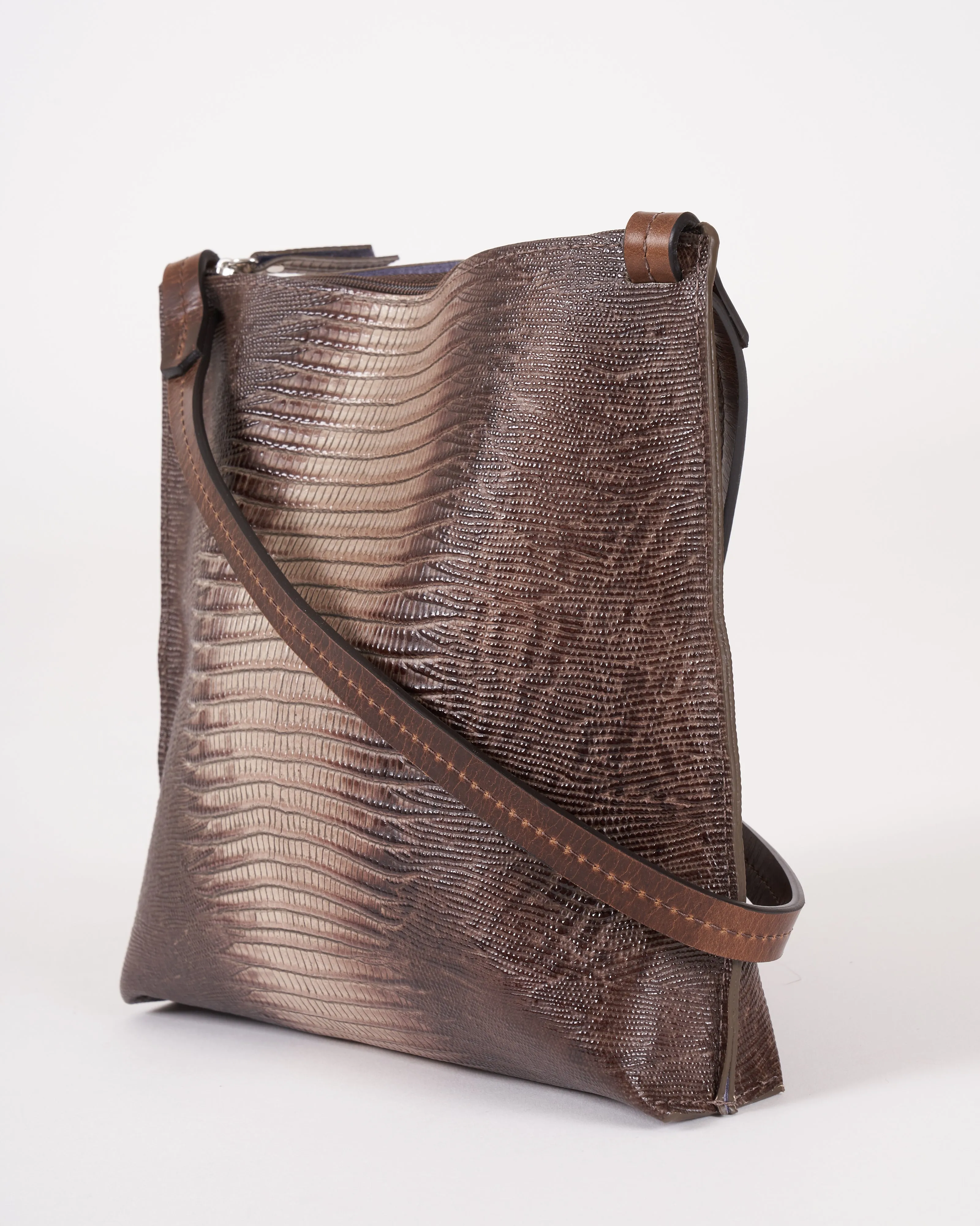 large strappy pouch - khaki embossed lizard