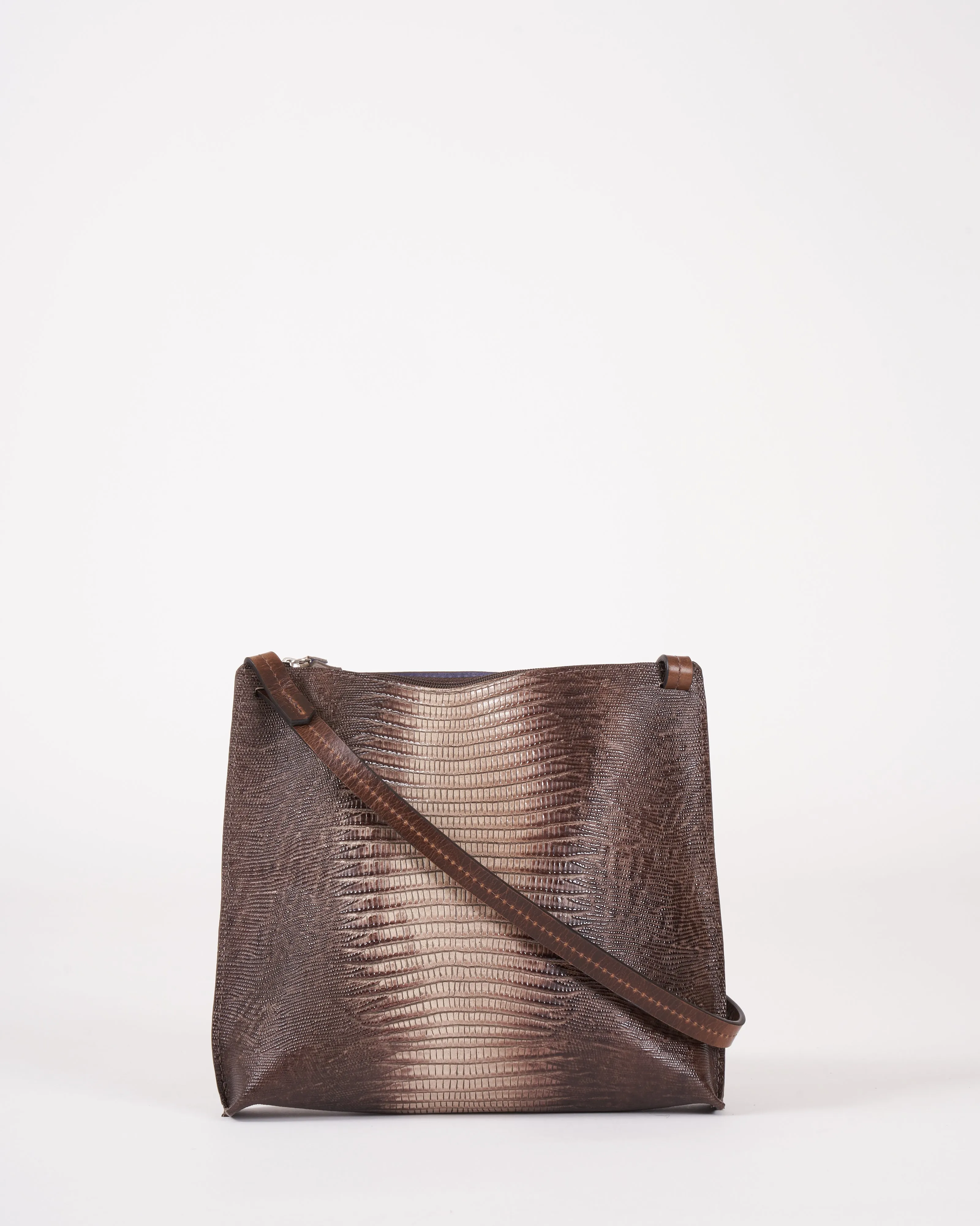 large strappy pouch - khaki embossed lizard