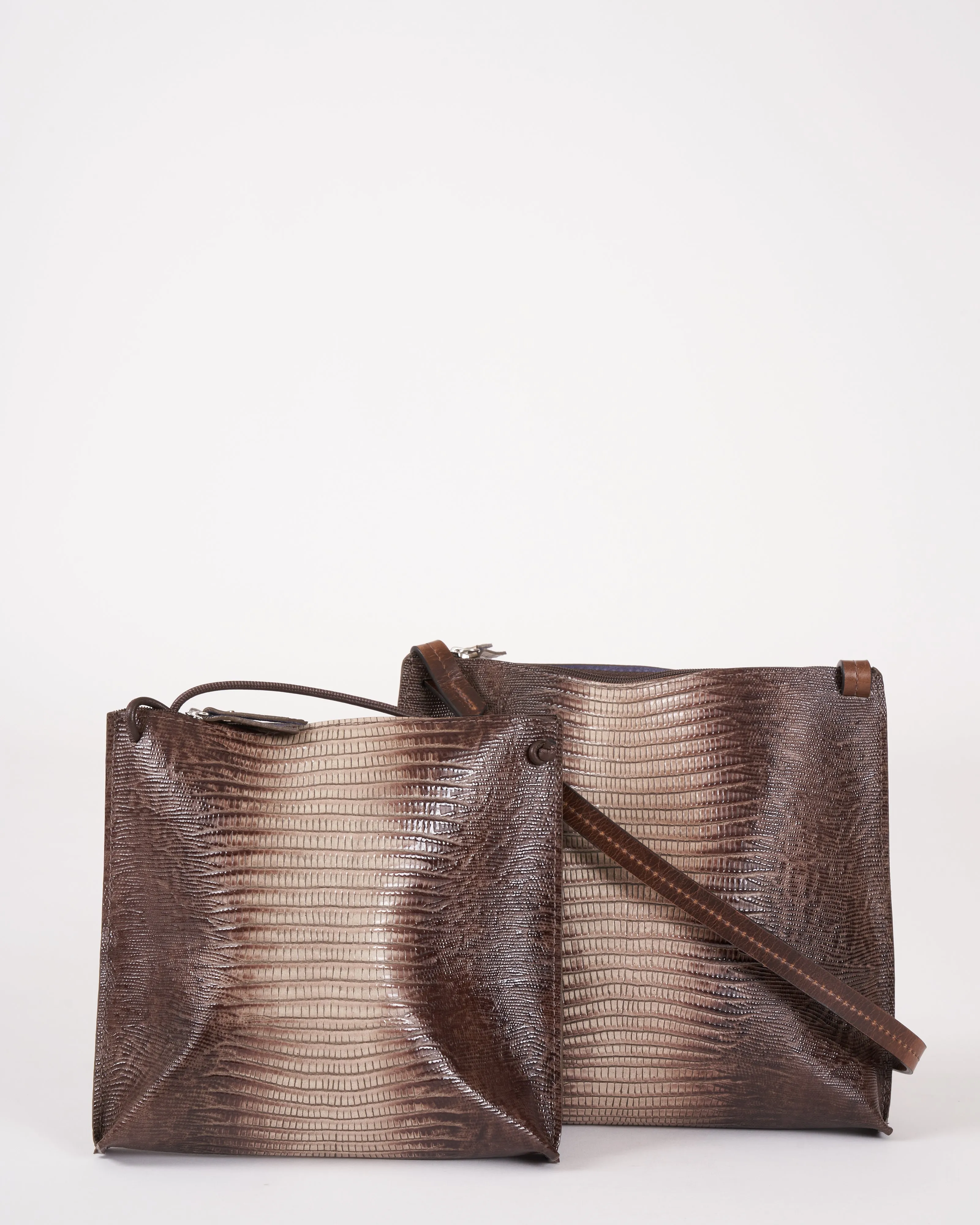 large strappy pouch - khaki embossed lizard