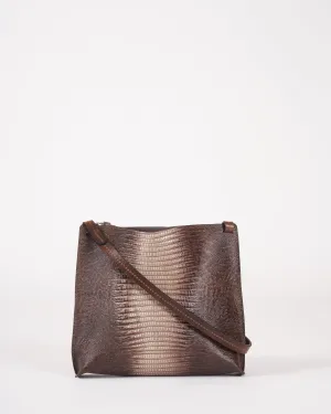 large strappy pouch - khaki embossed lizard