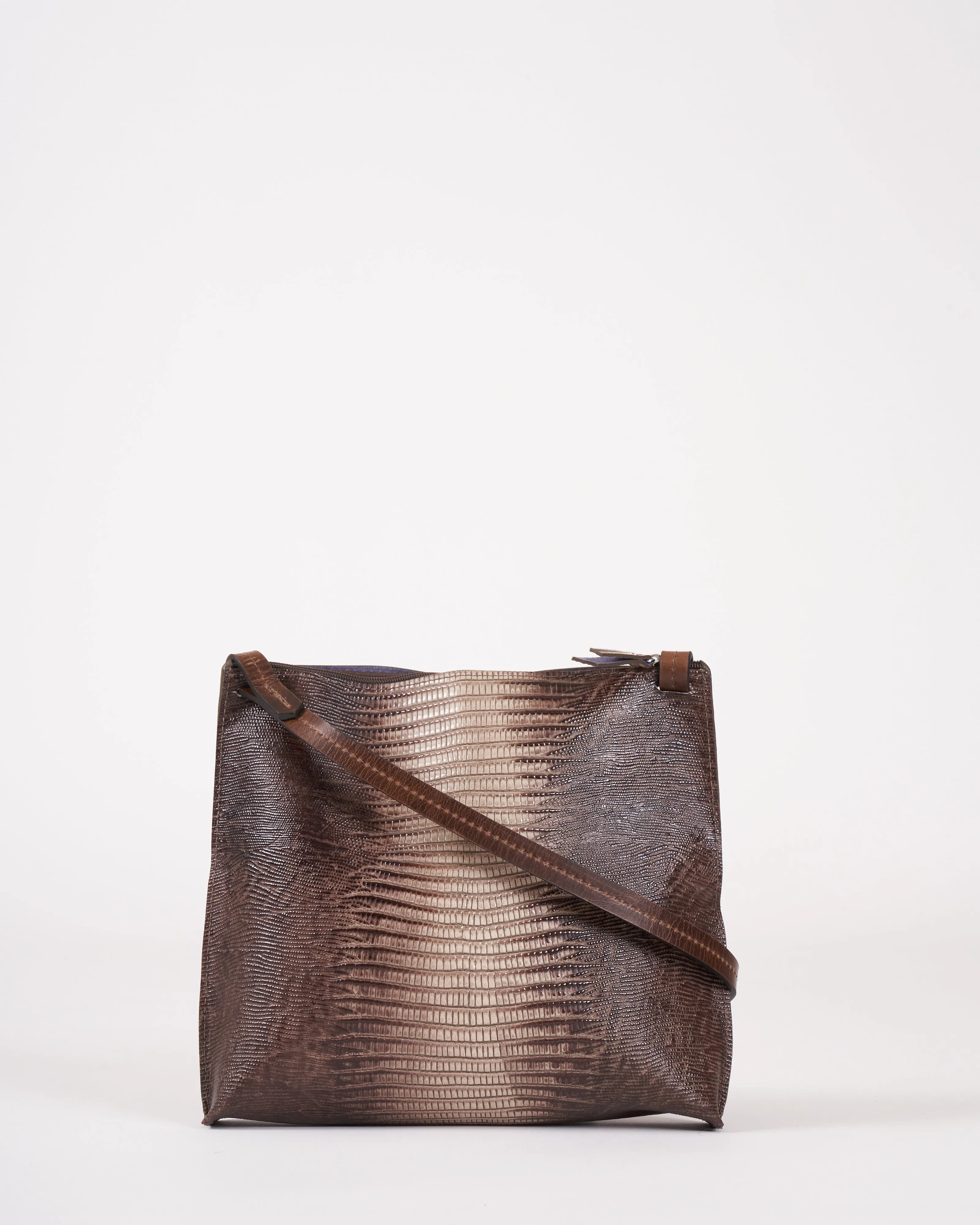 large strappy pouch - khaki embossed lizard