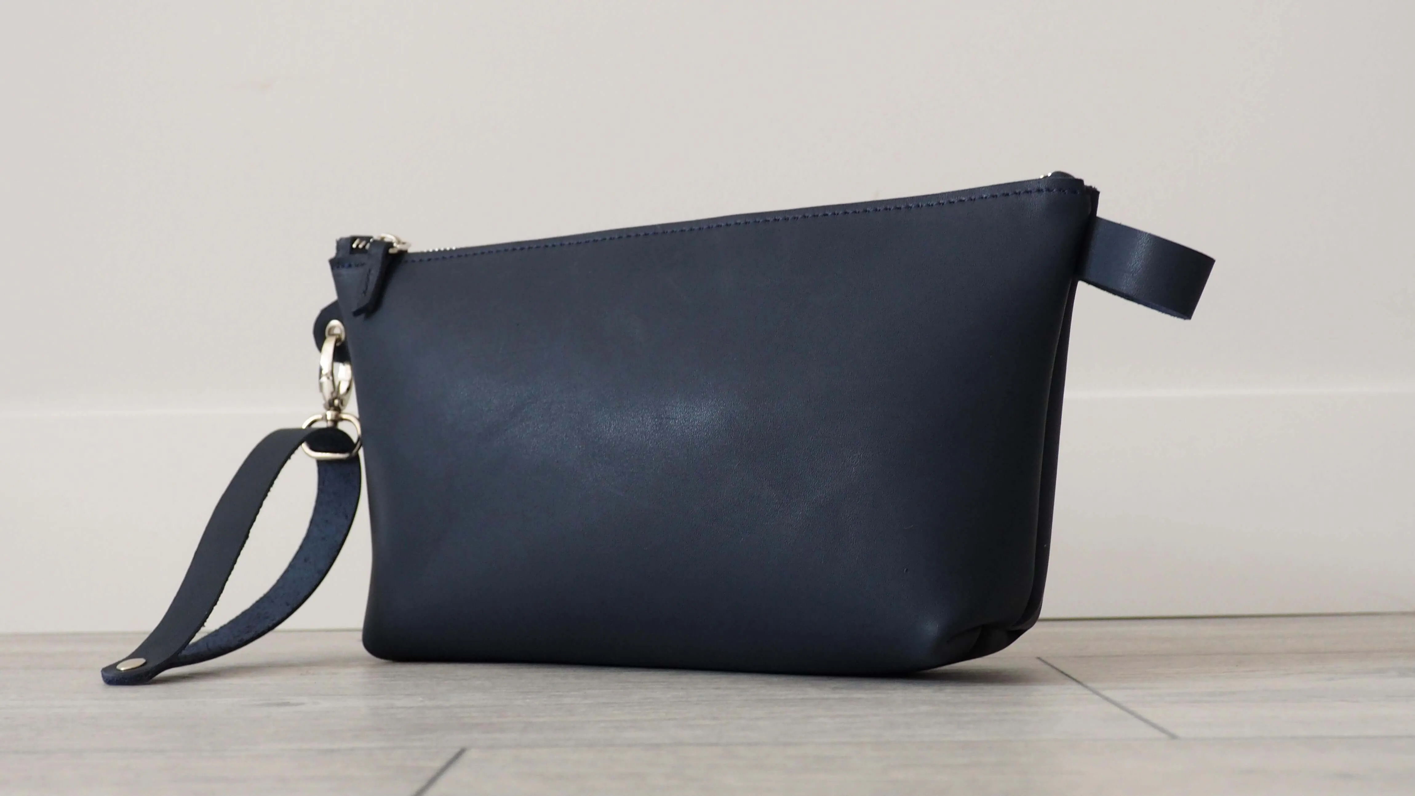 Leather Wristlet Clutch Bag | Navy Blue