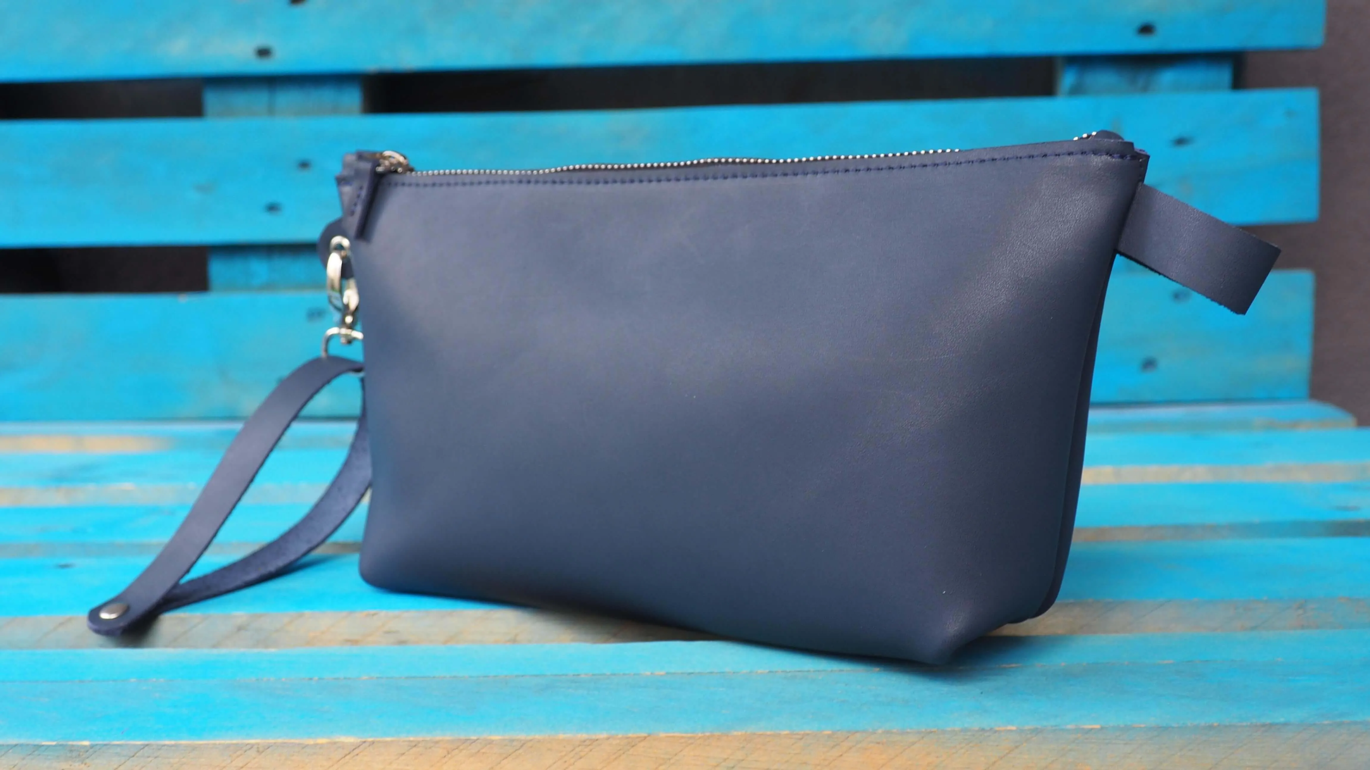 Leather Wristlet Clutch Bag | Navy Blue