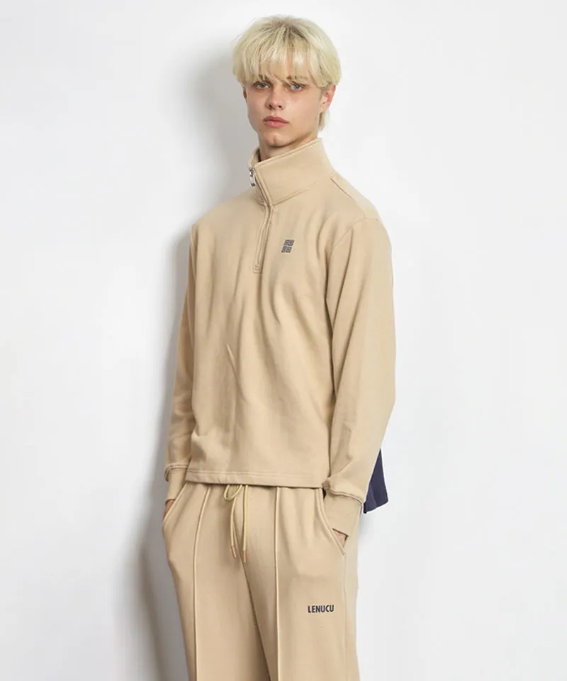 LENUCU Men's Wide Sweat Pants - Beige