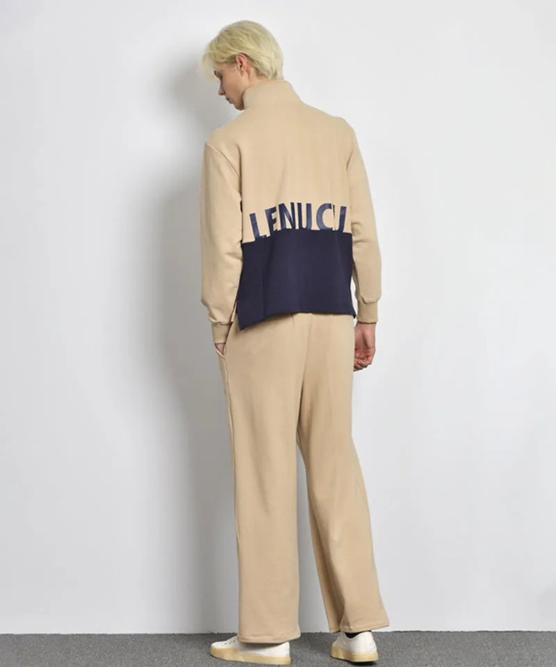 LENUCU Men's Wide Sweat Pants - Beige
