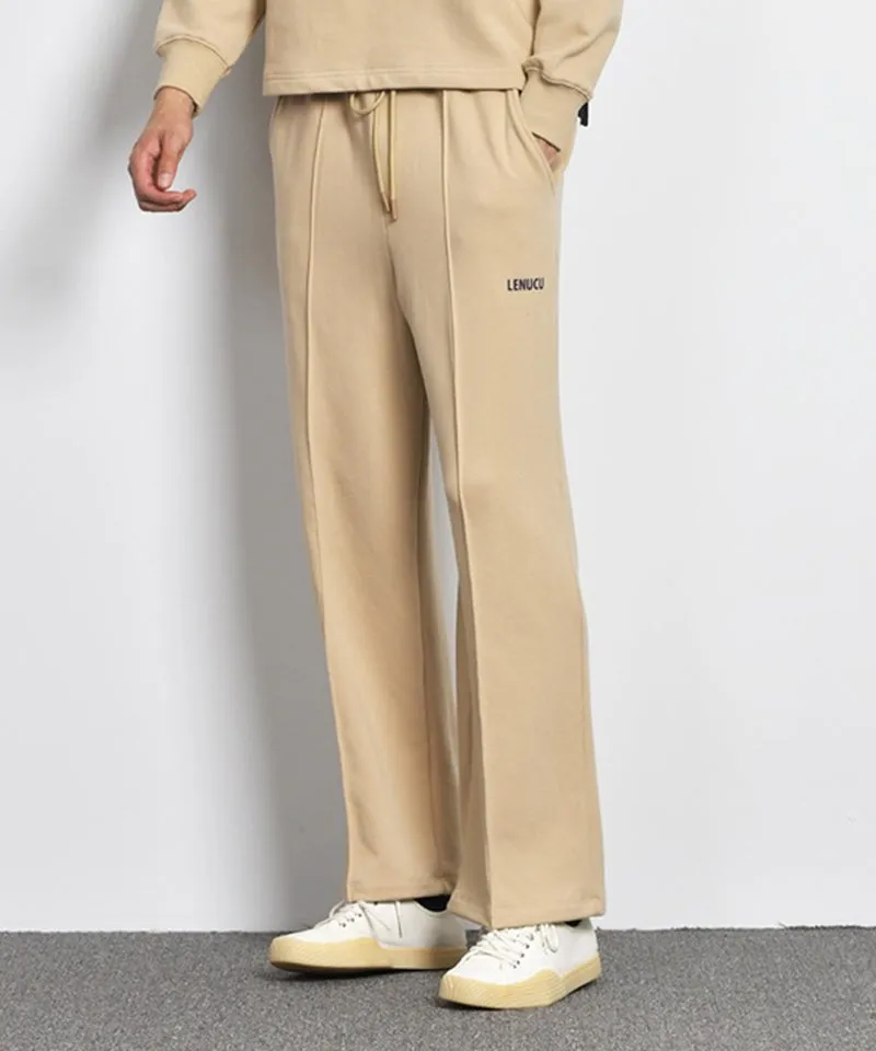 LENUCU Men's Wide Sweat Pants - Beige