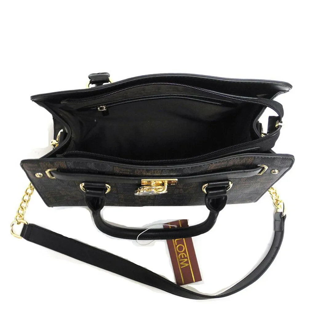 LOEM Black signature wallet shoulder Bag belt handbag set lock key pockets