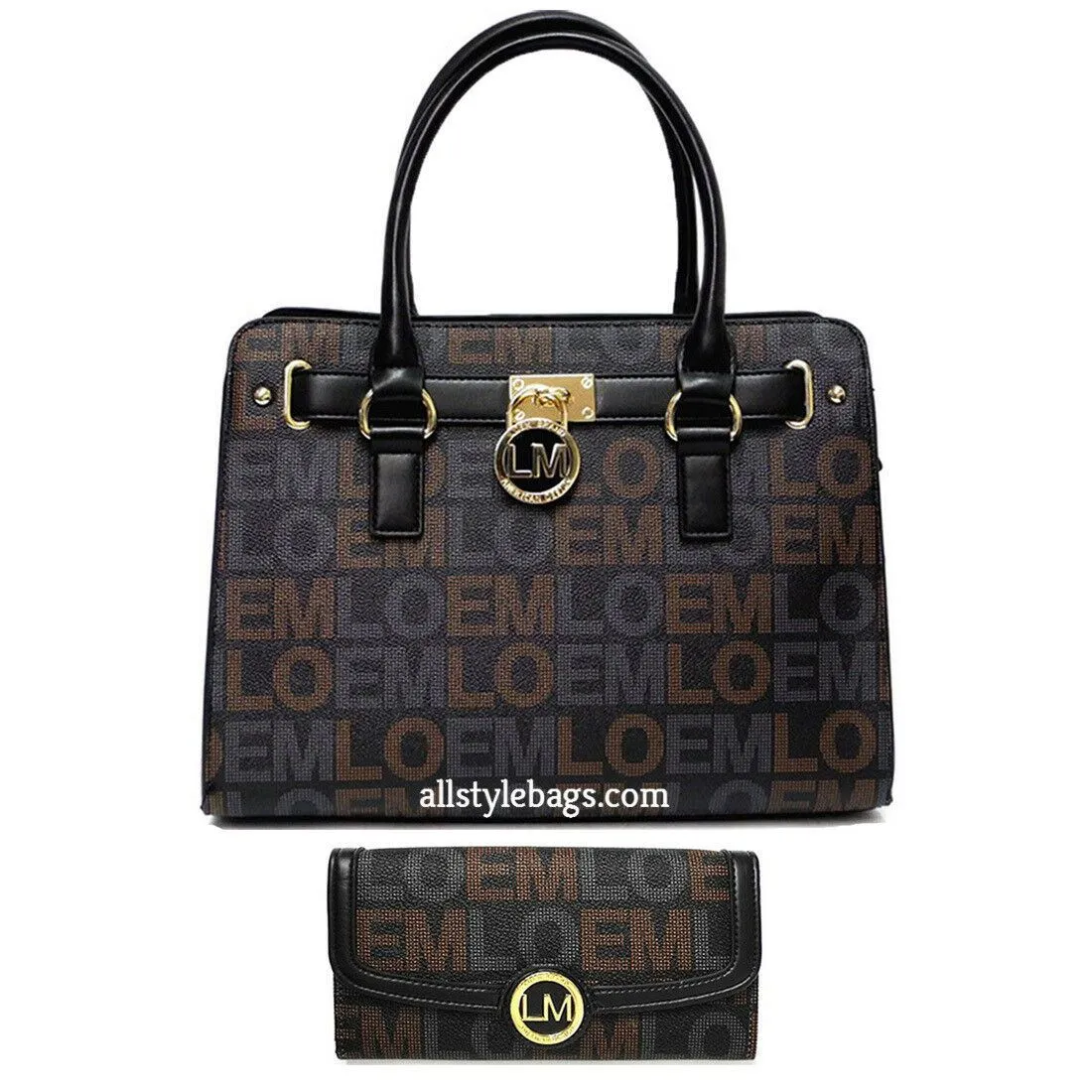 LOEM Black signature wallet shoulder Bag belt handbag set lock key pockets