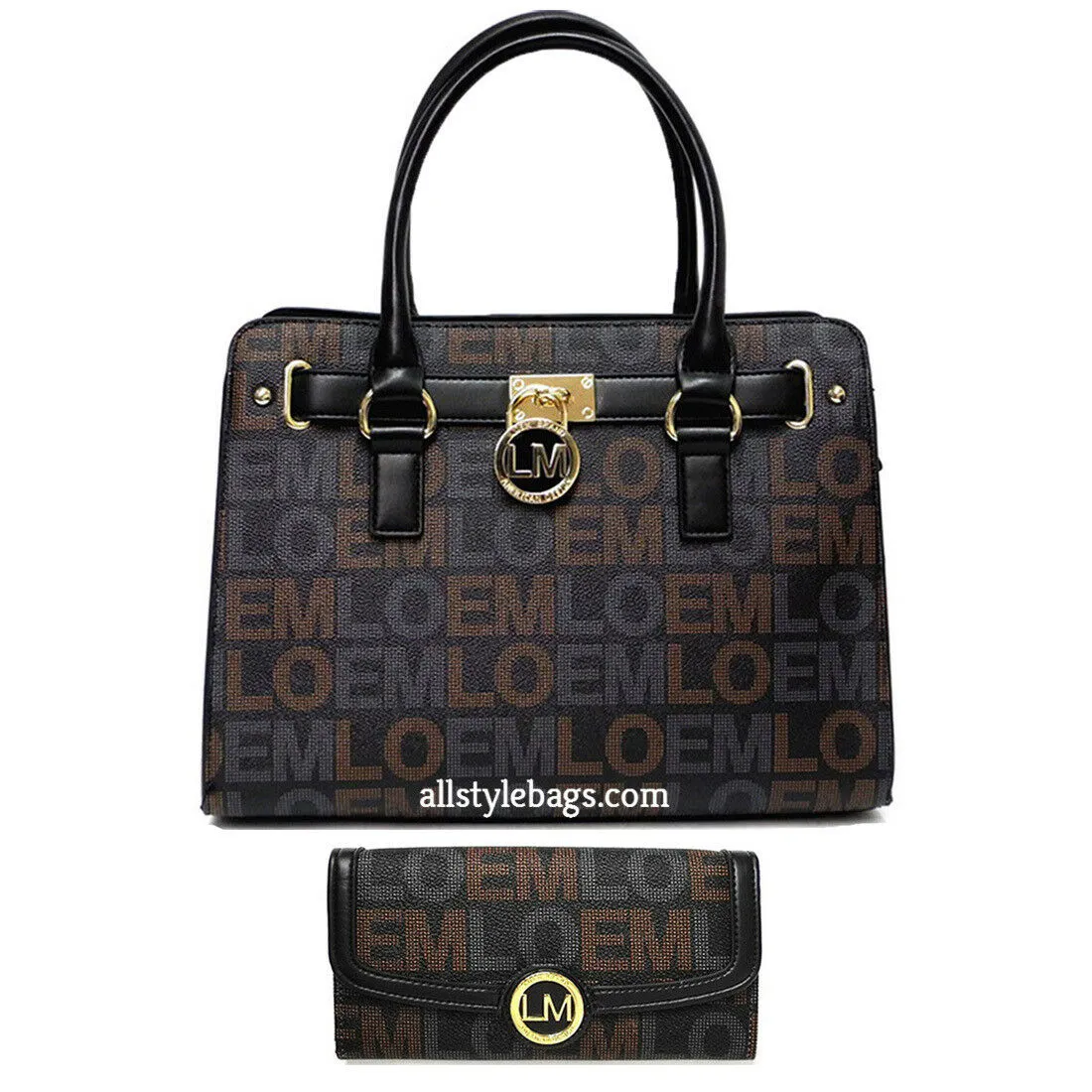 LOEM Black signature wallet shoulder Bag belt handbag set lock key pockets