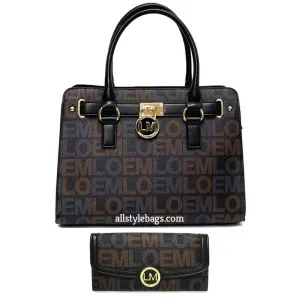 LOEM Black signature wallet shoulder Bag belt handbag set lock key pockets