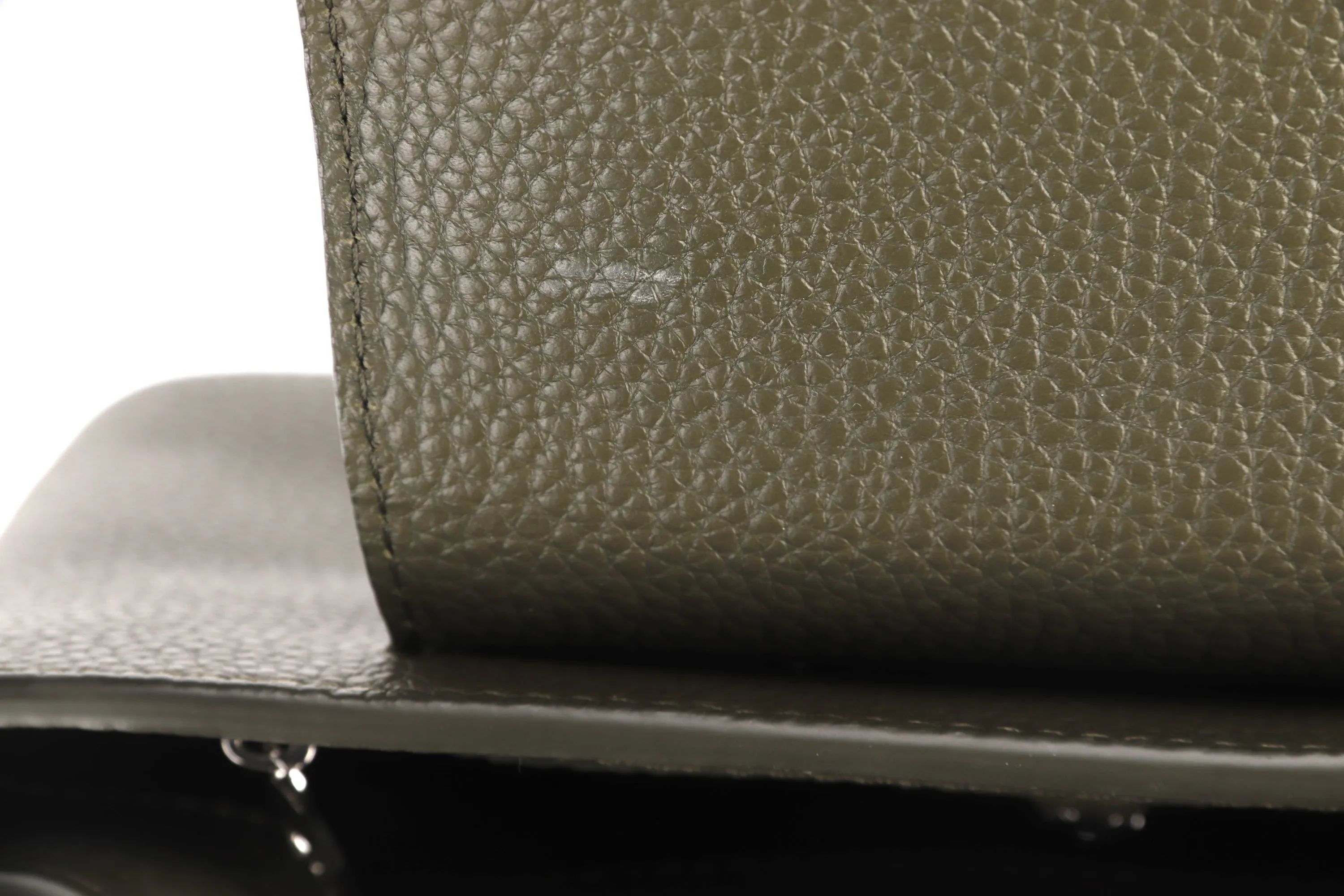 LOUIS VUITTON M57227 CAPUCINES BB, KHAKI COLOR TAURILLON LEATHER SILVER HARDWARE, WITH STRAP & DUST COVER