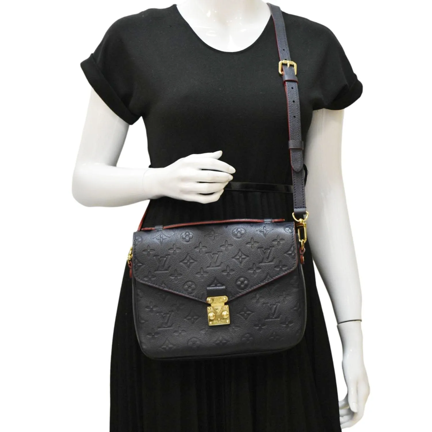 LOUIS VUITTON Metis Pochette Empreinte Leather Crossbody Bag Navy Blue