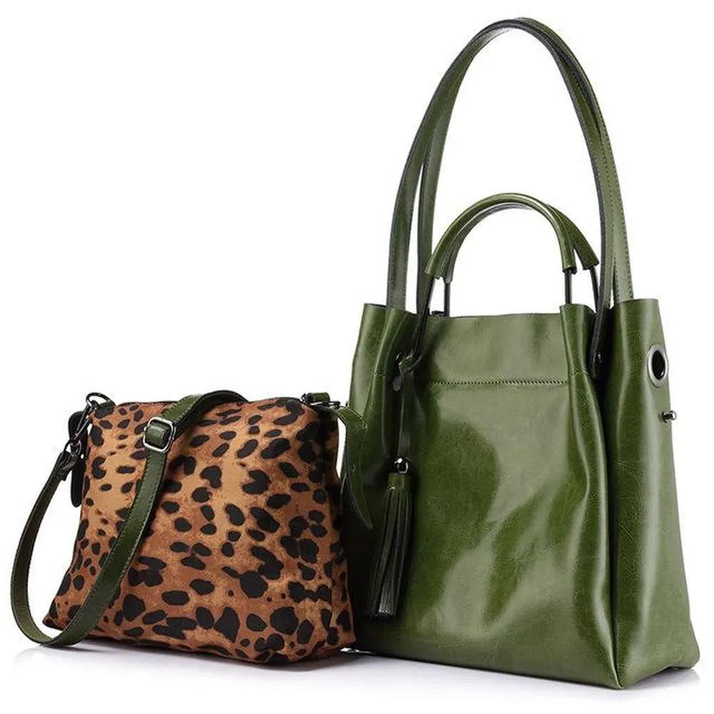 <bold>Tote & Crossbody Bag Set <br>Genuine-Leather