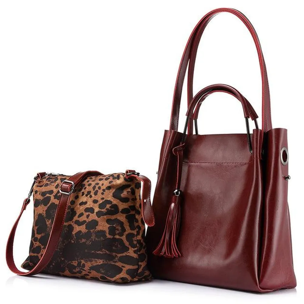 <bold>Tote & Crossbody Bag Set <br>Genuine-Leather