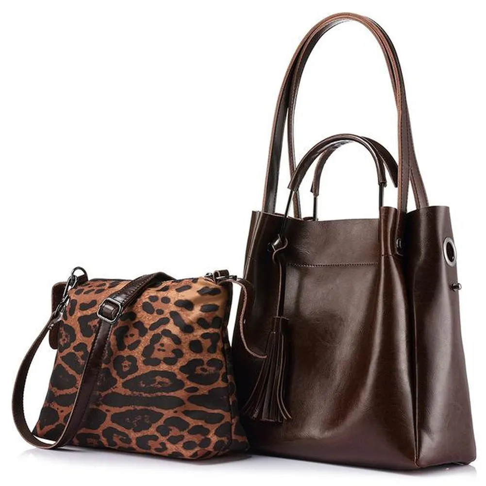 <bold>Tote & Crossbody Bag Set <br>Genuine-Leather