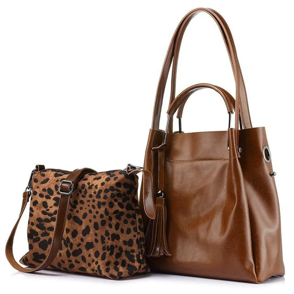 <bold>Tote & Crossbody Bag Set <br>Genuine-Leather