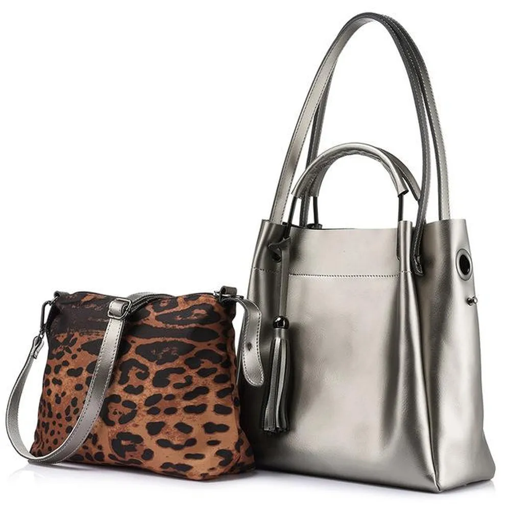<bold>Tote & Crossbody Bag Set <br>Genuine-Leather