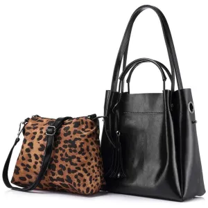<bold>Tote & Crossbody Bag Set <br>Genuine-Leather
