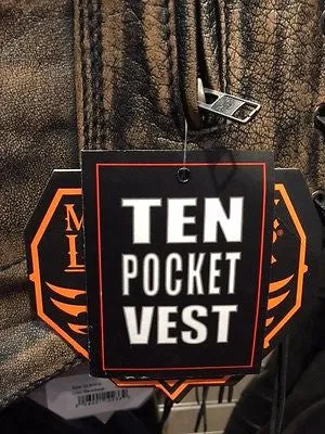 Men's 10 Pocket Blk Rub off patch holder Leather vest with 2 Gun pockets inside