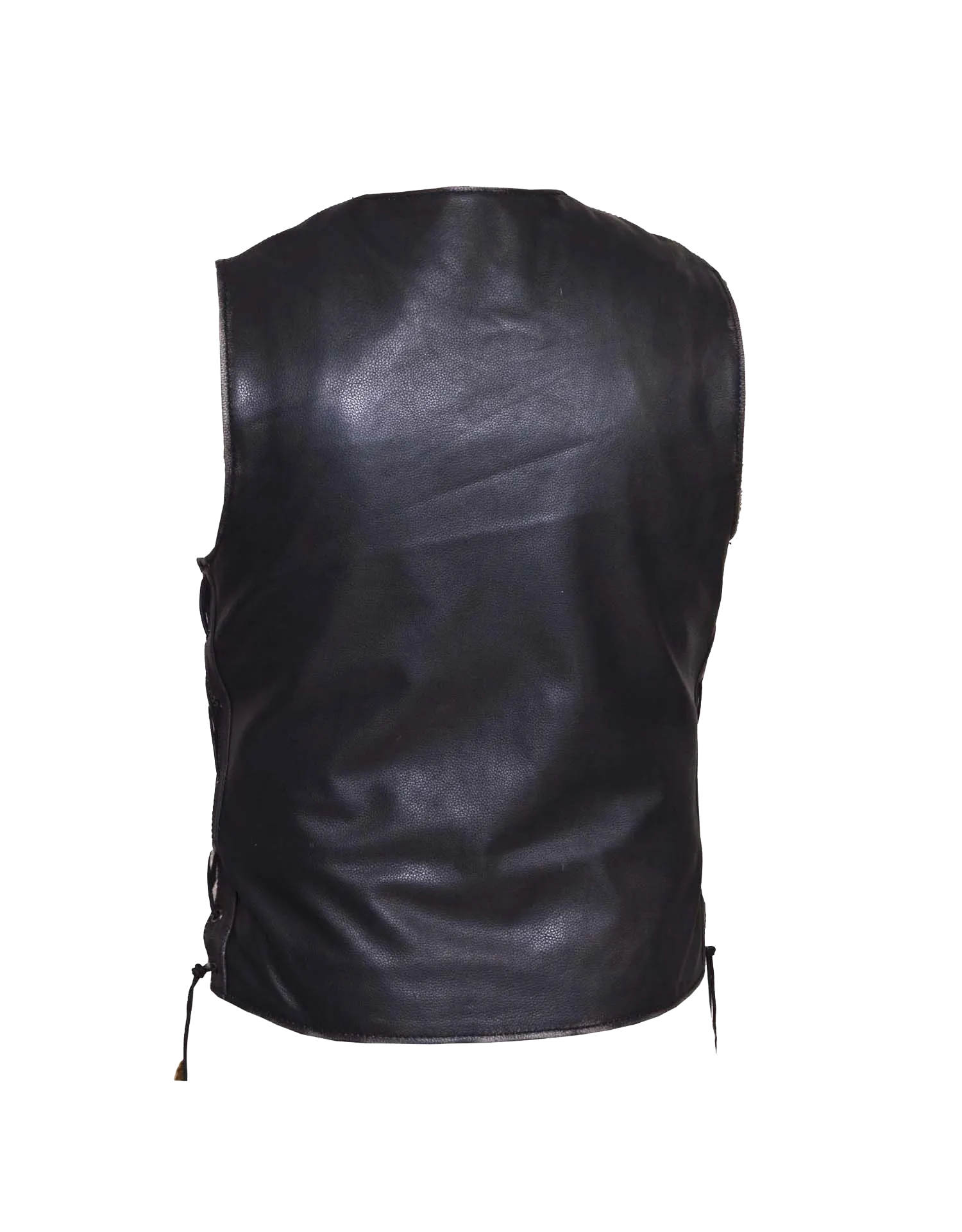 Men's 10 Pocket Blk Rub off patch holder Leather vest with 2 Gun pockets inside