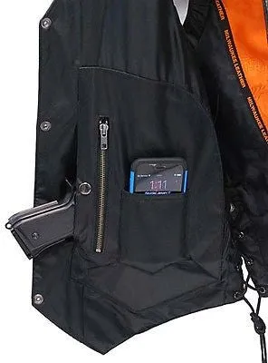 Men's 10 Pocket Blk Rub off patch holder Leather vest with 2 Gun pockets inside