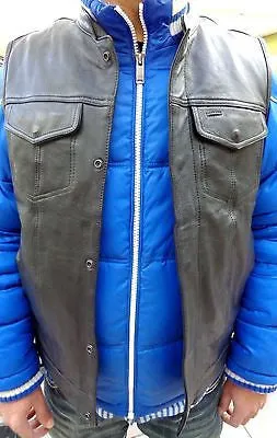 MEN'S ANARCHY LEATHER MOTORCYCLE VEST 2 GUN POCKETS WITH SIDE LACES NAKED