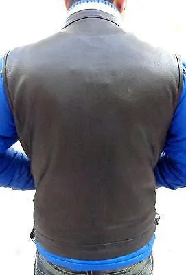 MEN'S ANARCHY LEATHER MOTORCYCLE VEST 2 GUN POCKETS WITH SIDE LACES NAKED