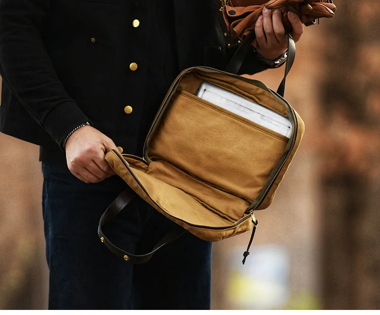 Mens Army Green Canvas Small iPad Handbag Khaki Canvas Mini Briefcase Handbags for Men