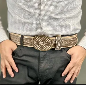 Men's Beige Laser Western Belt