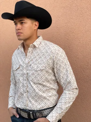 Men’s Beige Longhorn Print Shirt